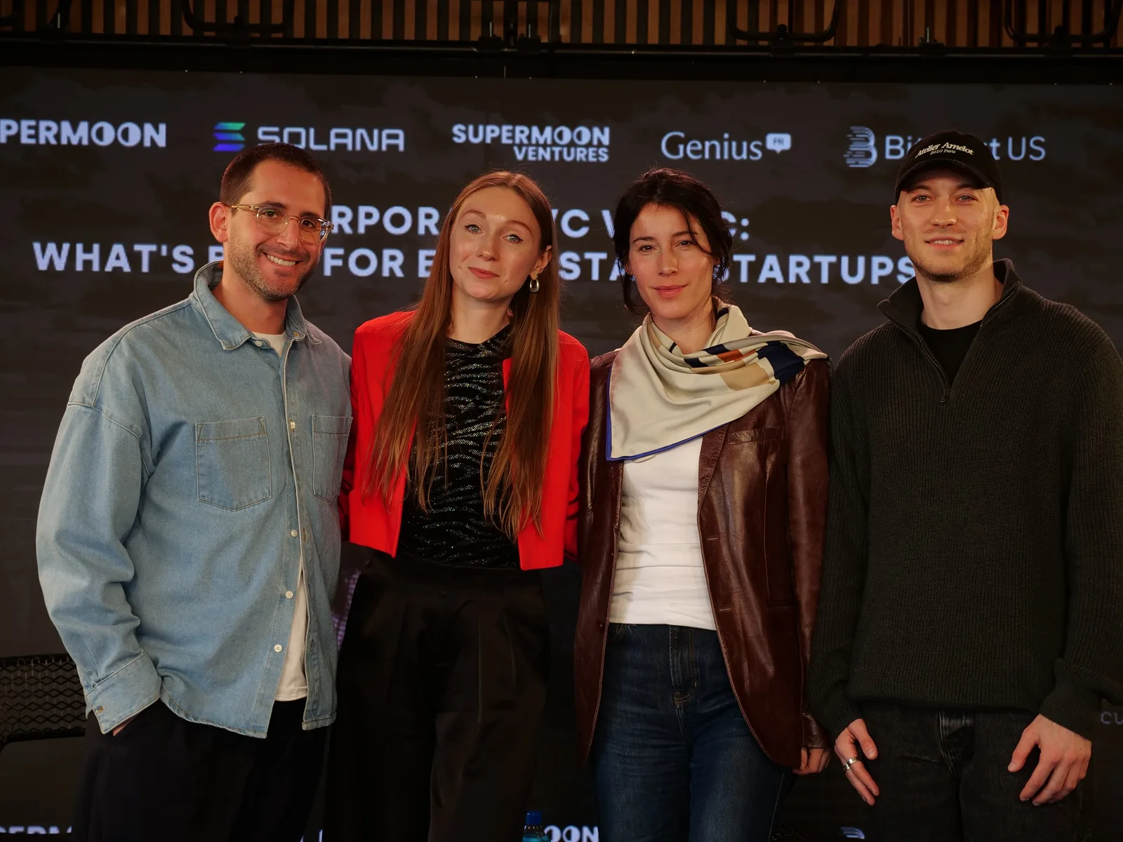 Jake Fuchs (Fin Capital), Elena Obukhova (Supermoon), and Desiree Almodovar (JPMorganChase), and Arthur Firstov (Mercuryo)